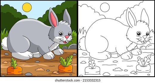 Rabbit Coloring Page Colored Illustration