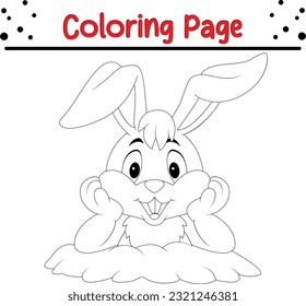 Rabbit coloring page. Easter Bunny with Easter egg. Black and white vector illustration for coloring book, line art.