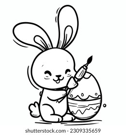 rabbit Coloring page. Happy Easter. Black and white vector illustration. Perfect for kids book.