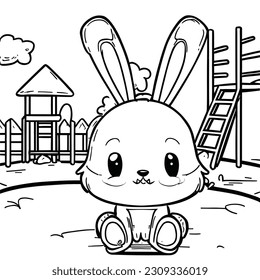 Rabbit Coloring Page Isolated for Kids.