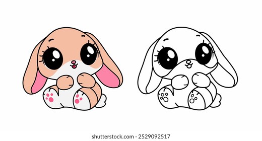 Rabbit coloring pages for kids. Animal outline illustration. Coloring page outline of cute bunny. For printable children's coloring page or book, kids toddler activity.