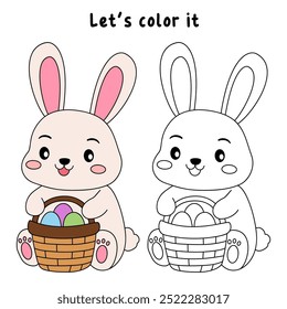 Rabbit coloring pages for kids. Trace and color rabbit. A cute rabbit easter animals vector. Rabbit outline. Coloring book for kids. Kindergarten and preschool worksheets printable for kids. 