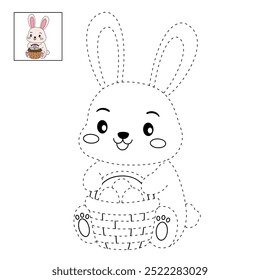Rabbit coloring pages for kids. Trace and color rabbit. A cute rabbit easter animals vector. Rabbit outline. Coloring book for kids. Kindergarten and preschool worksheets printable for kids. 