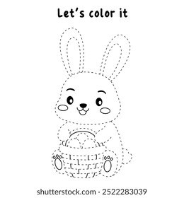Rabbit coloring pages for kids. Trace and color rabbit. A cute rabbit easter animals vector. Rabbit outline. Coloring book for kids. Kindergarten and preschool worksheets printable for kids. 