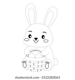 Rabbit coloring pages for kids. Trace and color rabbit. A cute rabbit easter animals vector. Rabbit outline. Coloring book for kids. Kindergarten and preschool worksheets printable for kids. 