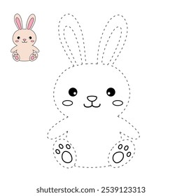 Páginas de coloração de coelho para crianças. Trace e cor bonito coelho. Cartão de coelho animal. Easter coelho bonito isolado no fundo branco. Planilhas de jardim de infância e pré-escola imprimíveis para crianças. 