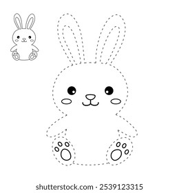 Rabbit coloring pages for kids. Trace and color cute rabbit. Rabbit animal flashcard. Cute rabbit easter isolated on white background. Kindergarten and preschool worksheets printable for kids. 