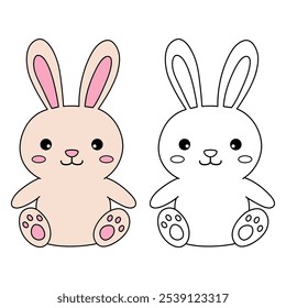 Rabbit coloring pages for kids. Trace and color cute rabbit. Rabbit animal flashcard. Cute rabbit easter isolated on white background. Kindergarten and preschool worksheets printable for kids. 