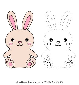 Rabbit coloring pages for kids. Trace and color cute rabbit. Rabbit animal flashcard. Cute rabbit easter isolated on white background. Kindergarten and preschool worksheets printable for kids. 