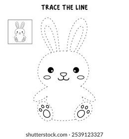 Rabbit coloring pages for kids. Trace and color cute rabbit. Rabbit animal flashcard. Cute rabbit easter isolated on white background. Kindergarten and preschool worksheets printable for kids. 