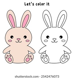 Rabbit coloring pages for kids. Trace and color cute rabbit. Rabbit animal flashcard. Cute rabbit easter isolated on white background. Kindergarten and preschool worksheets printable for kids. 