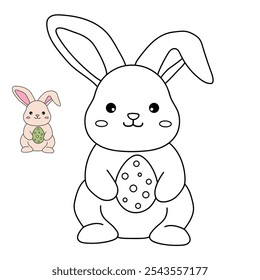 Rabbit coloring pages for kids. Trace and color rabbit. A cute rabbit easter animals vector. Rabbit outline. Coloring book for kids. Kindergarten and preschool worksheets printable for kids. 