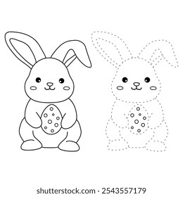 Rabbit coloring pages for kids. Trace and color rabbit. A cute rabbit easter animals vector. Rabbit outline. Coloring book for kids. Kindergarten and preschool worksheets printable for kids. 