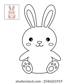 Rabbit coloring pages for kids. Trace and color cute rabbit. Rabbit animal flashcard. Cute rabbit easter isolated on white background. Kindergarten and preschool worksheets printable for kids. 