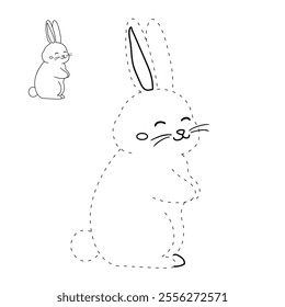 Rabbit coloring pages for kids. Trace and color rabbit. A cute rabbit easter animals vector. Rabbit outline. Coloring book for kids. Kindergarten and preschool worksheets printable for kids. 
