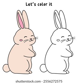 Rabbit coloring pages for kids. Trace and color rabbit. A cute rabbit easter animals vector. Rabbit outline. Coloring book for kids. Kindergarten and preschool worksheets printable for kids. 