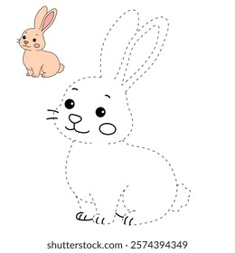 Rabbit coloring pages for kids. Trace and color cute rabbit. Rabbit animal flashcard. Cute rabbit easter isolated on white background. Kindergarten and preschool worksheets printable for kids.