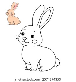 Rabbit coloring pages for kids. Trace and color cute rabbit. Rabbit animal flashcard. Cute rabbit easter isolated on white background. Kindergarten and preschool worksheets printable for kids.