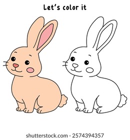 Rabbit coloring pages for kids. Trace and color cute rabbit. Rabbit animal flashcard. Cute rabbit easter isolated on white background. Kindergarten and preschool worksheets printable for kids.