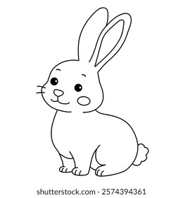 Rabbit coloring pages for kids. Trace and color cute rabbit. Rabbit animal flashcard. Cute rabbit easter isolated on white background. Kindergarten and preschool worksheets printable for kids.