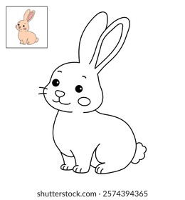 Rabbit coloring pages for kids. Trace and color cute rabbit. Rabbit animal flashcard. Cute rabbit easter isolated on white background. Kindergarten and preschool worksheets printable for kids.