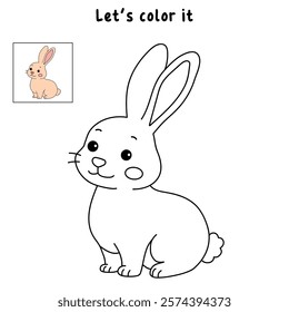 Rabbit coloring pages for kids. Trace and color cute rabbit. Rabbit animal flashcard. Cute rabbit easter isolated on white background. Kindergarten and preschool worksheets printable for kids.