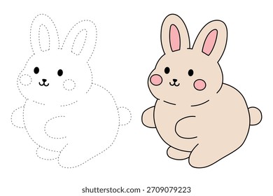 Rabbit coloring pages for kids. Trace and color Rabbit. Coloring page outline of rabbit. Animal rabbit coloring page for kids activity printable.