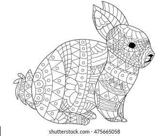 Rabbit Coloring pet adult vector illustration. Anti-stress coloring for adults bunny. Zentangle style. Black and white lines hare