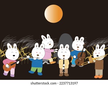 Rabbit concert. Rabbits are singing and playing musical instruments.