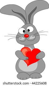 The rabbit congratulates Valentine on day and holds red heart
