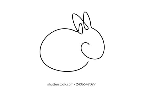 Rabbit continuous drawing symbol isolated on white background. Simple bunny in one line style for Easter. Vector 