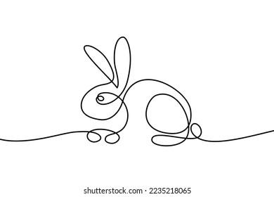 Rabbit in continuous line art drawing style. Hare animal black linear design isolated on white background. Vector illustration