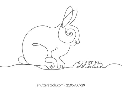 Rabbit continuous line hand drawn icon. Drawing art Decoration silhouette. Holiday trendy graphic concept One single line design. Outline simple image black and white Vector illustration