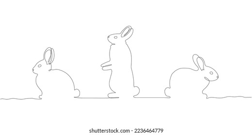 Rabbit continuous one line drawing. Single line border