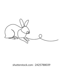 Rabbit continuous one line drawing outline vector illustration