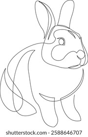 Rabbit continuous one line drawing. Single line bunny animal design. Vector illustration.