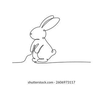 Rabbit continuous one line drawing on a white isolated background. Vector illustration