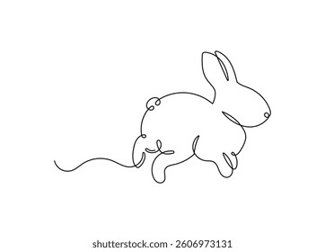 Rabbit continuous one line drawing on a white isolated background. Vector illustration