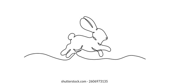 Rabbit continuous one line drawing on a white isolated background. Vector illustration
