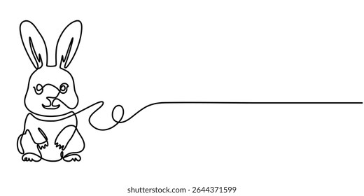 Rabbit continuous one line drawing. Editable stroke on a white isolated background. Vector illustration, Easter bunny single continuous line drawing. Cute rabbit in one line. Silhouette hare simple.