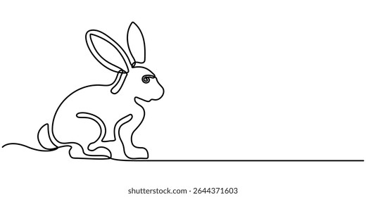 Rabbit continuous one line drawing. Editable stroke on a white isolated background. Vector illustration, Easter bunny single continuous line drawing. Cute rabbit in one line. Silhouette hare simple.
