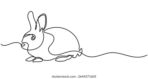 Rabbit continuous one line drawing. Editable stroke on a white isolated background. Vector illustration, Easter bunny single continuous line drawing. Cute rabbit in one line. Silhouette hare simple.
