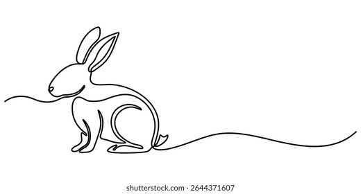 Rabbit continuous one line drawing. Editable stroke on a white isolated background. Vector illustration, Easter bunny single continuous line drawing. Cute rabbit in one line. Silhouette hare simple.