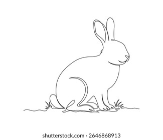 Coelho contínuo um desenho de linha, coelho único uma arte de linha, estilo linear, isolado em um fundo branco