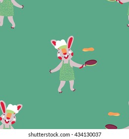 Rabbit cook vector seamless pattern