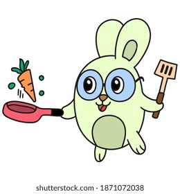 rabbit cooking carrots doodle kawaii. doodle icon image. cartoon caharacter cute doodle draw