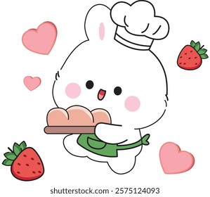 Rabbit cooking chef strawberry cute