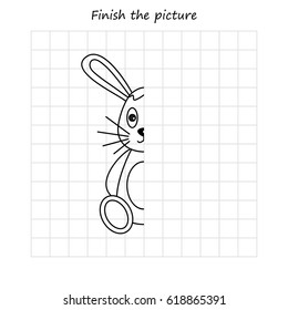 rabbit  copy and coloring the picture, educational game for preschool
,children (kids). Complete the picture