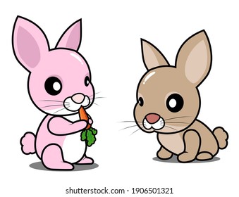 the rabbit couple is eating carrots vector design