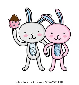 rabbit couple with hands together and egg easter